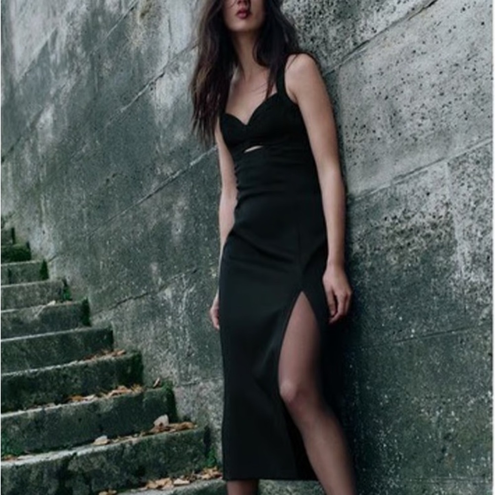 Zara Black Midi Dress with Side Slit S
